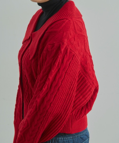 EDIT Gris（エディットグリ）の「ビックカラーカーディガン（ニット/セーター・レディース・ブラック/アイボリー/レッド・FREE）」の7枚目の写真