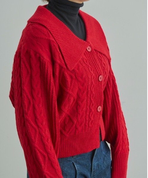 EDIT Gris（エディットグリ）の「ビックカラーカーディガン（ニット/セーター・レディース・ブラック/アイボリー/レッド・FREE）」の10枚目の写真