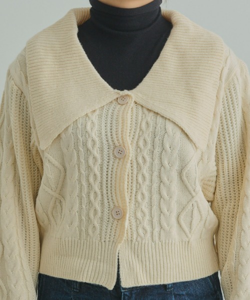 EDIT Gris（エディットグリ）の「ビックカラーカーディガン（ニット/セーター・レディース・ブラック/アイボリー/レッド・FREE）」の14枚目の写真