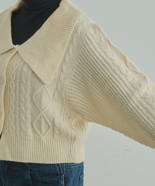 EDIT Gris（エディットグリ）の「ビックカラーカーディガン（ニット/セーター・レディース・ブラック/アイボリー/レッド・FREE）」の15枚目の写真