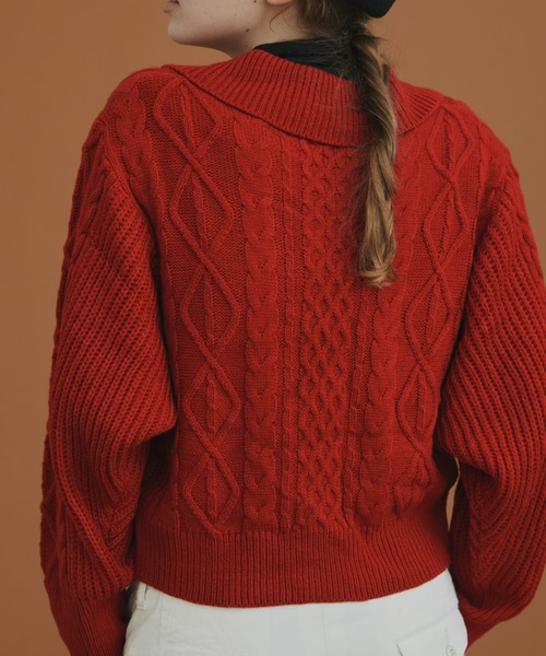 EDIT Gris（エディットグリ）の「ビックカラーカーディガン（ニット/セーター・レディース・ブラック/アイボリー/レッド・FREE）」の4枚目の写真