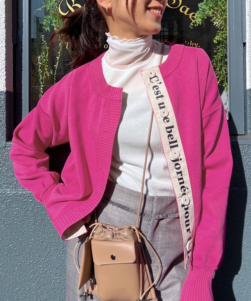 PICCIN（ピッチン）の「ロゴテープドットボタンカーディガン（カーディガン/ボレロ・レディース・ピンク/イエロー/ブラック・M）」の3枚目の写真