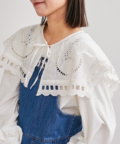 CIAOPANIC TYPY（チャオパニックティピー）の「【india】スクエアレース付け衿（付け襟・レディース・ホワイト/ブラック・ONE SIZE）」の2枚目の写真