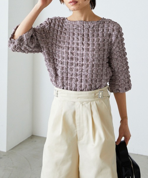 forksy.(フォルクシー)の「【forksy.】シャーリングチェック半袖カットソー(Tシャツ/カットソー・レディース・ピンク/ホワイト×ブラック/アイボリー/ブラック/ライトブルー・FREE)」の11枚目の写真