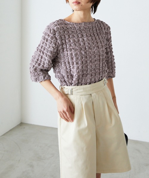 forksy.(フォルクシー)の「【forksy.】シャーリングチェック半袖カットソー(Tシャツ/カットソー・レディース・ピンク/ホワイト×ブラック/アイボリー/ブラック/ライトブルー・FREE)」の12枚目の写真