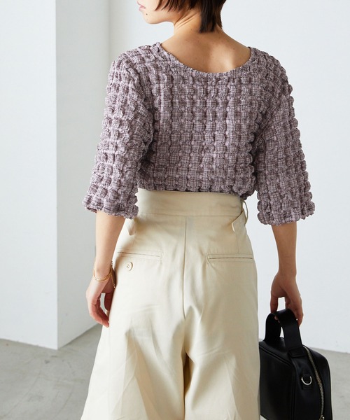 forksy.(フォルクシー)の「【forksy.】シャーリングチェック半袖カットソー(Tシャツ/カットソー・レディース・ピンク/ホワイト×ブラック/アイボリー/ブラック/ライトブルー・FREE)」の13枚目の写真