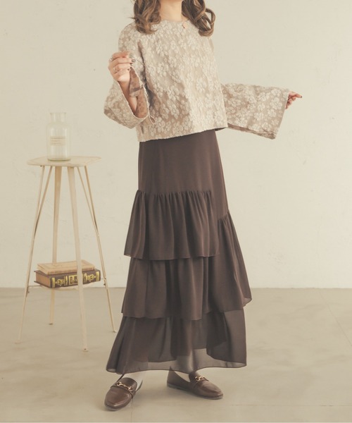 Ambre Neige（アンブルネージュ）の「花柄ジャガード袖スリットトップス／【WEB/EC限定商品】（Tシャツ/カットソー・レディース・アイボリー/ライトベージュ・FREE）」の8枚目の写真