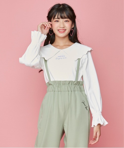 JENNI love（ジェニィラブ）の「ビッグカラーキャンディスリーブロンT（Tシャツ/カットソー・キッズ・オフホワイト/ピンク/ブラック・130cm/140cm/150cm/160cm）」の2枚目の写真