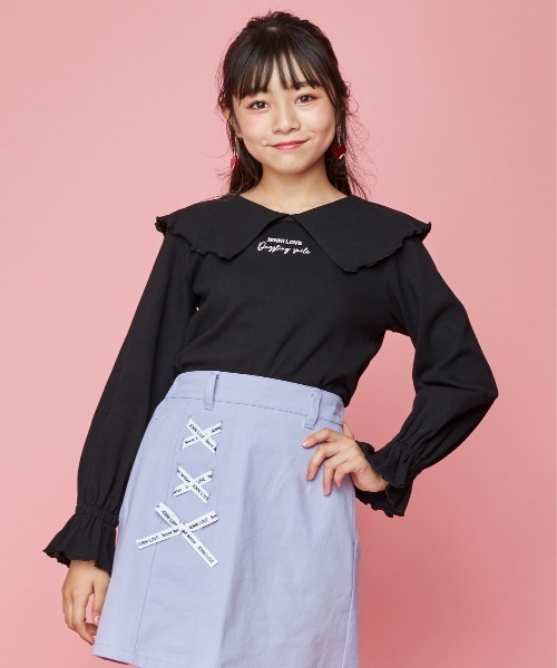 JENNI love（ジェニィラブ）の「ビッグカラーキャンディスリーブロンT（Tシャツ/カットソー・キッズ・オフホワイト/ピンク/ブラック・130cm/140cm/150cm/160cm）」の3枚目の写真