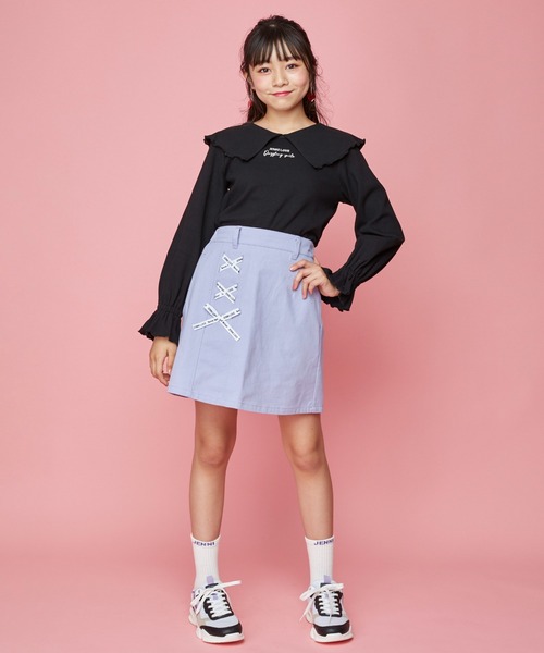 JENNI love（ジェニィラブ）の「ビッグカラーキャンディスリーブロンT（Tシャツ/カットソー・キッズ・オフホワイト/ピンク/ブラック・130cm/140cm/150cm/160cm）」の6枚目の写真