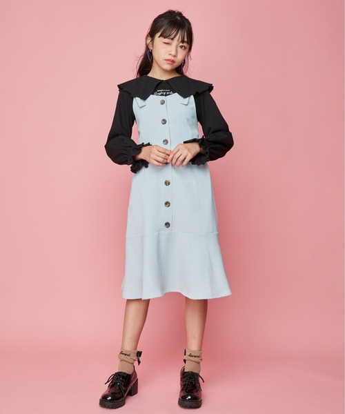 JENNI love（ジェニィラブ）の「ビッグカラーキャンディスリーブロンT（Tシャツ/カットソー・キッズ・オフホワイト/ピンク/ブラック・130cm/140cm/150cm/160cm）」の7枚目の写真