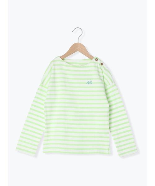 Samansa Mos2 Lagom（サマンサモスモスラーゴム）の「ハリネズミ刺繍ボーダープルオーバー（Tシャツ/カットソー・キッズ・グリーン/ブルー/ピンク・100cm/110cm/120cm/130cm/95cm）」の2枚目の写真