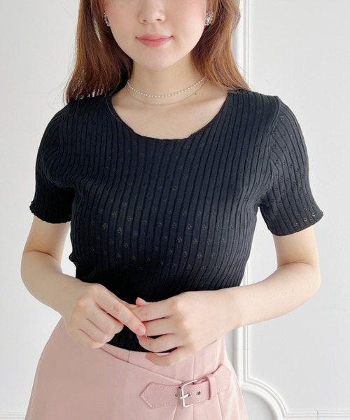 Loueme（ルエム）の「【23S/S】透かし編みサマーリブトップス（Tシャツ/カットソー・レディース・ホワイト/ライトブルー/ブラック・FREE）」の3枚目の写真