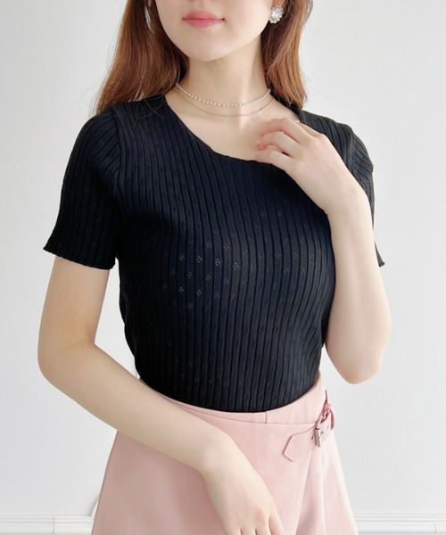 Loueme（ルエム）の「【23S/S】透かし編みサマーリブトップス（Tシャツ/カットソー・レディース・ホワイト/ライトブルー/ブラック・FREE）」の13枚目の写真