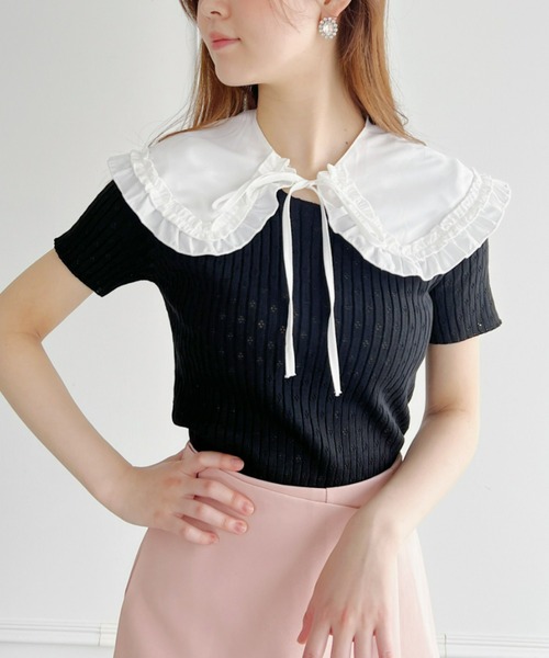 Loueme（ルエム）の「【23S/S】透かし編みサマーリブトップス（Tシャツ/カットソー・レディース・ホワイト/ライトブルー/ブラック・FREE）」の7枚目の写真