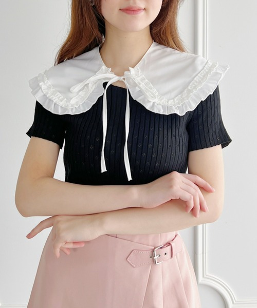 Loueme（ルエム）の「【23S/S】透かし編みサマーリブトップス（Tシャツ/カットソー・レディース・ホワイト/ライトブルー/ブラック・FREE）」の16枚目の写真