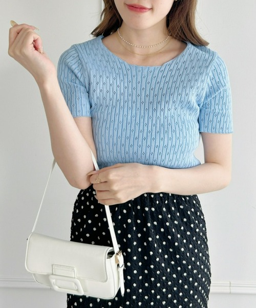 Loueme（ルエム）の「【23S/S】透かし編みサマーリブトップス（Tシャツ/カットソー・レディース・ホワイト/ライトブルー/ブラック・FREE）」の11枚目の写真