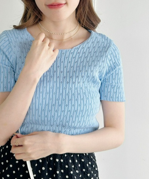 Loueme（ルエム）の「【23S/S】透かし編みサマーリブトップス（Tシャツ/カットソー・レディース・ホワイト/ライトブルー/ブラック・FREE）」の18枚目の写真