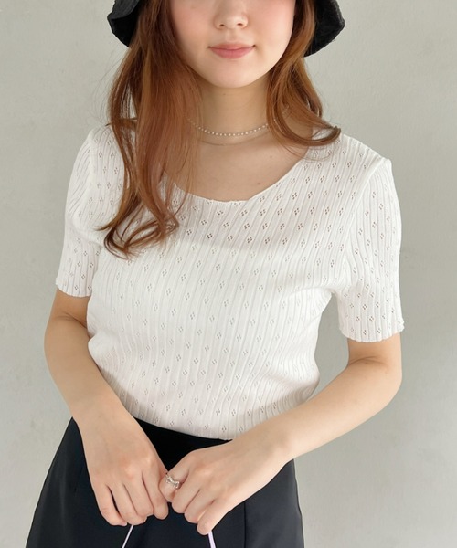 Loueme（ルエム）の「【23S/S】透かし編みサマーリブトップス（Tシャツ/カットソー・レディース・ホワイト/ライトブルー/ブラック・FREE）」の15枚目の写真