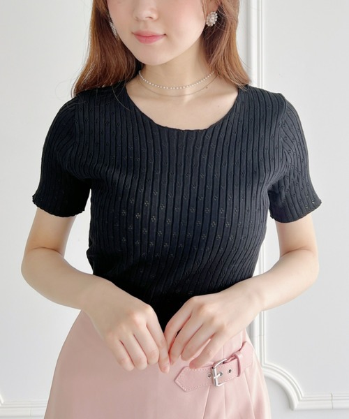 Loueme（ルエム）の「【23S/S】透かし編みサマーリブトップス（Tシャツ/カットソー・レディース・ホワイト/ライトブルー/ブラック・FREE）」の8枚目の写真