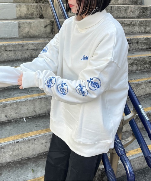 SPALDING（スポルディング）の「【 SPALDING / スポルディング 】オーバーサイズド タートルネック スウェットシャツ  BIGSIZE TURTLENECK SWEATSHIRTS（スウェット・メンズ・ホワイト/ブラック・X-LARGE/LARGE/MEDIUM/SMALL）」の4枚目の写真