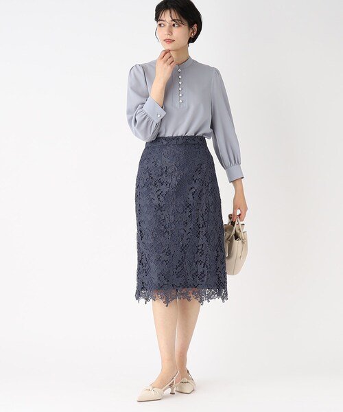 index（インデックス）の「◆2WAY パール調ボタンジョーゼットブラウス（シャツ/ブラウス・レディース・チャコールグレー/ライトベージュ/ライトブルー・36/38/40/42）」の6枚目の写真