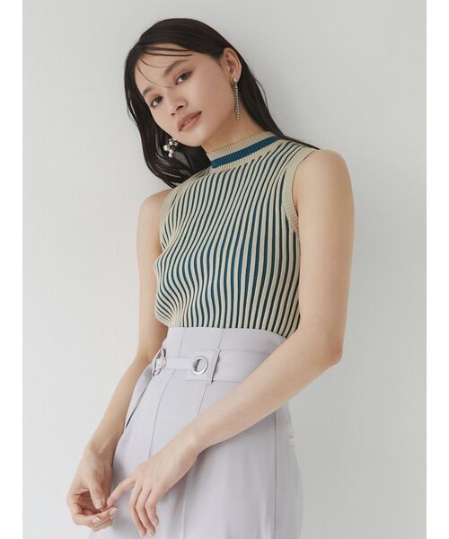 MURUA（ムルーア）の「ミニマルストライプニット（ニット/セーター・レディース・ブラック/ベージュ/ブルー・FREE）」の4枚目の写真