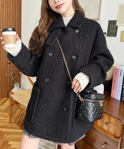 セール】フェイクリングウール2WAYアレンジカラーPコート（ピーコート