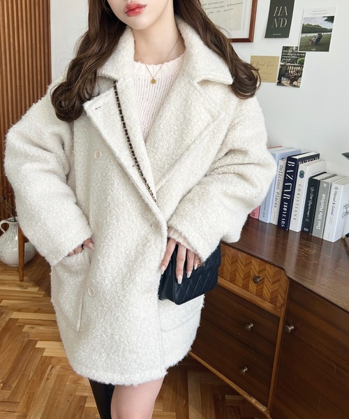 美品！VERSACE❤️オフwhiteデザインコート♡ミラノ限定コート！ セール】フェイクリングウール2WAYアレンジカラーPコート（ピーコート