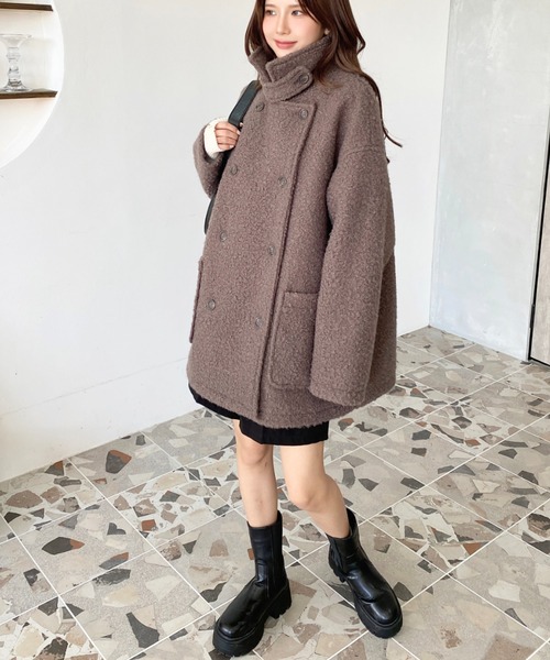 大人女性の リングフェイクウール2WAYアレンジカラーPコート（ピーコート ジャケット・アウター