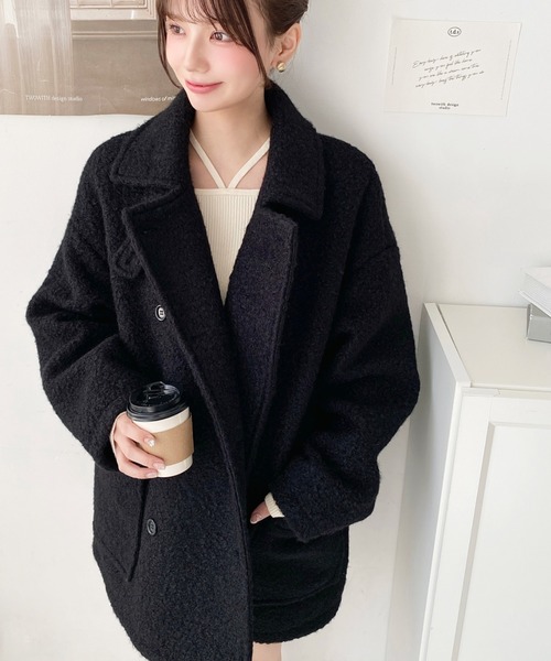 セール】フェイクリングウール2WAYアレンジカラーPコート（ピーコート