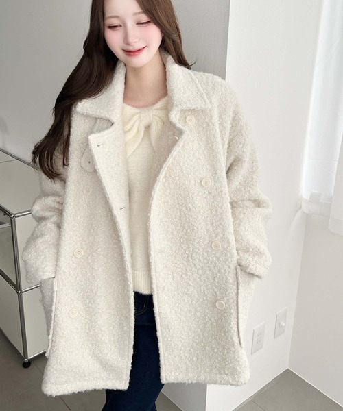 セール】フェイクリングウール2WAYアレンジカラーPコート（ピーコート