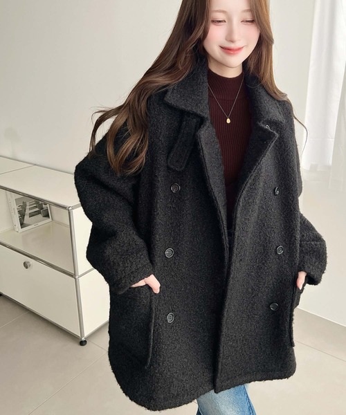 セール】フェイクリングウール2WAYアレンジカラーPコート（ピーコート