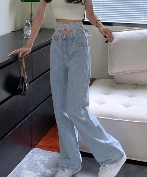♥美品♥ジェーンマープル　リボン付きバックポケット デニムパンツ セール】バックリボンストレートデニムパンツ（デニムパンツ