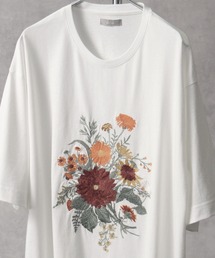 【welise/ウェライズ】HQクリアコットンファブリック レトロフラワー刺繍 オーバーサイズ半袖Tシャツ