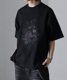 【welise/ウェライズ】HQクリアコットンファブリック  レトロフラワー刺繍 オーバーサイズ半袖Tシャツ