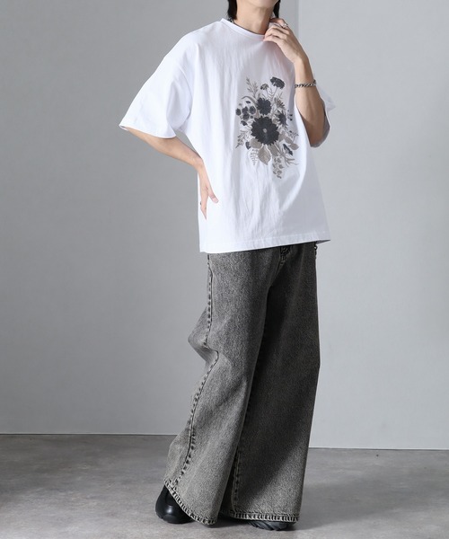 welise（ウェライズ）の「【welise/ウェライズ】HQクリアコットンファブリック  レトロフラワー刺繍 オーバーサイズ半袖Tシャツ（Tシャツ/カットソー・メンズ・ブラック系その他/ブラック/ホワイト/ホワイト系その他/ブラック×ブルー/ホワイト×グレー/グレー系その他・M/L/S）」の15枚目の写真