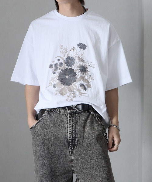 welise（ウェライズ）の「【welise/ウェライズ】HQクリアコットンファブリック  レトロフラワー刺繍 オーバーサイズ半袖Tシャツ（Tシャツ/カットソー・メンズ・ブラック系その他/ブラック/ホワイト/ホワイト系その他/ブラック×ブルー/ホワイト×グレー/グレー系その他・M/L/S）」の14枚目の写真