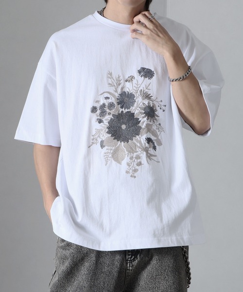 welise（ウェライズ）の「【welise/ウェライズ】HQクリアコットンファブリック  レトロフラワー刺繍 オーバーサイズ半袖Tシャツ（Tシャツ/カットソー・メンズ・ブラック系その他/ブラック/ホワイト/ホワイト系その他/ブラック×ブルー/ホワイト×グレー/グレー系その他・M/L/S）」の13枚目の写真