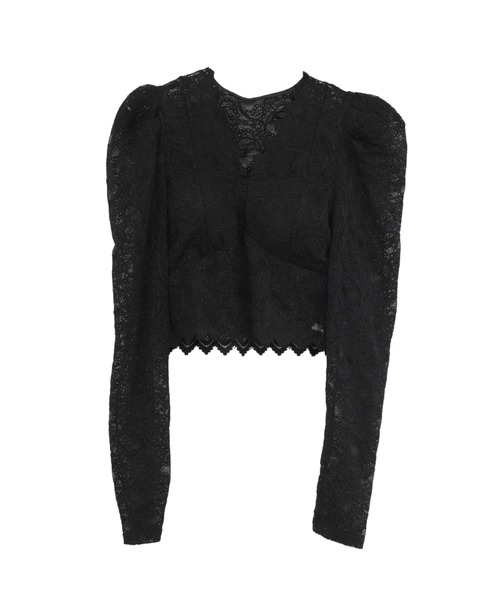 LVEU.（ラブユ.）の「【LVEU.】パフショルダーシースルーレーストップス（パッド付） / トップス カットソー レース パフショルダー パフショル シースルー シアー パット ブラック（Tシャツ/カットソー・レディース・ブラック・FREE）」の14枚目の写真