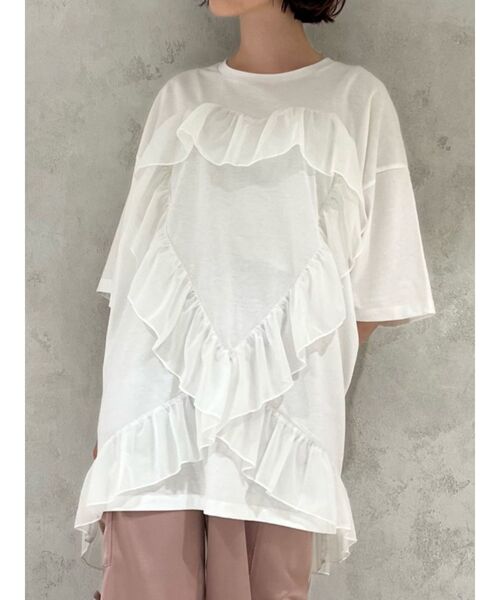 merry jenny(メリージェニー)の「ハートフリルbig tee(Tシャツ/カットソー・レディース・オフホワイト/ブラック・FREE)」の7枚目の写真