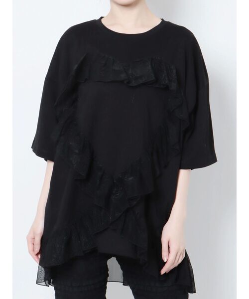 merry jenny(メリージェニー)の「ハートフリルbig tee(Tシャツ/カットソー・レディース・オフホワイト/ブラック・FREE)」の2枚目の写真