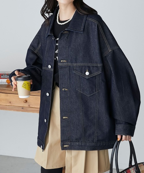 BONLECILL（ボンルシール）の「ボリュームスリーブ オーバーデニムジャケット（デニムジャケット・レディース・ブラック/ブルー/ネイビー/アイボリー・FREE）」の5枚目の写真