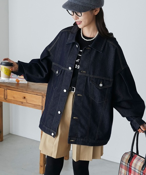 BONLECILL（ボンルシール）の「ボリュームスリーブ オーバーデニムジャケット（デニムジャケット・レディース・ブラック/ブルー/ネイビー/アイボリー・FREE）」の6枚目の写真