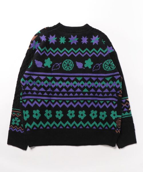 【セール】HOOK -original- 古着風 レトロ調メキシコパッチワーク模様ニット風スウェット（ニット/セーター）｜HOOK（フック）