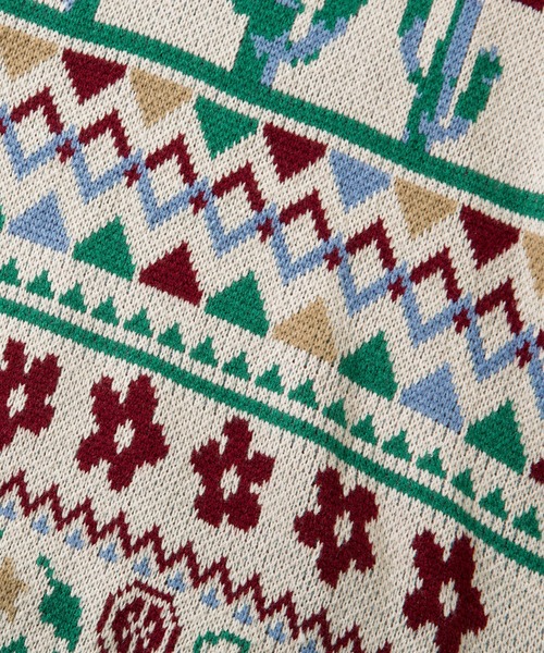 【セール】HOOK -original- 古着風 レトロ調メキシコパッチワーク模様ニット風スウェット（ニット/セーター）｜HOOK（フック）