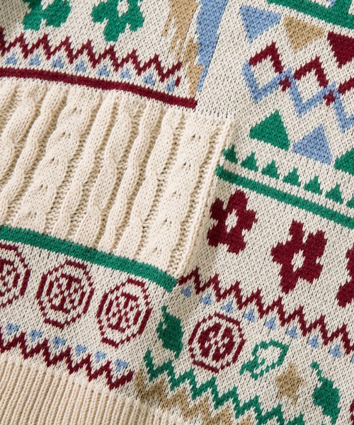 【セール】HOOK -original- 古着風 レトロ調メキシコパッチワーク模様ニット風スウェット（ニット/セーター）｜HOOK（フック）