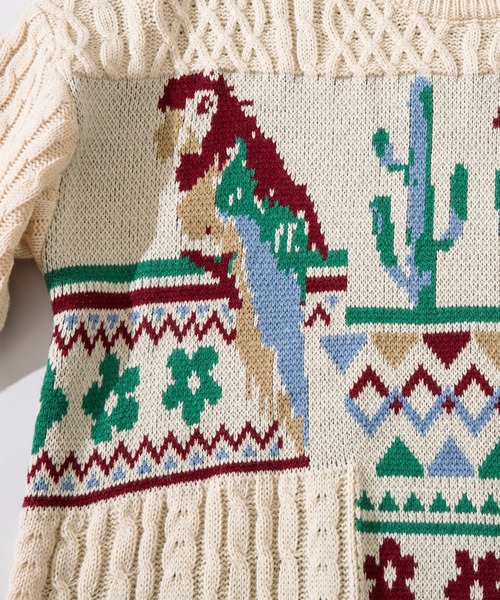 【セール】HOOK -original- 古着風 レトロ調メキシコパッチワーク模様ニット風スウェット（ニット/セーター）｜HOOK（フック）