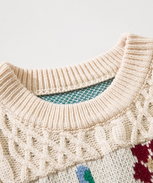 【セール】HOOK -original- 古着風 レトロ調メキシコパッチワーク模様ニット風スウェット（ニット/セーター）｜HOOK（フック）