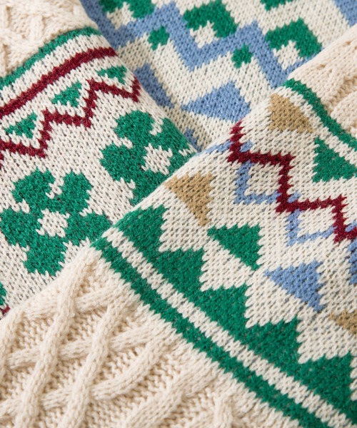 【セール】HOOK -original- 古着風 レトロ調メキシコパッチワーク模様ニット風スウェット（ニット/セーター）｜HOOK（フック）